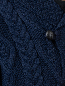 Shawl Collar Sweater - One Button Fisherman Sweater - Navy 