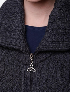 Zipper Detail of Batwing Jacket with Celtic Knot Zipper Pull - Charcoal