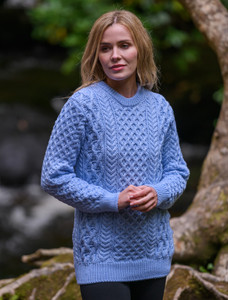 Heavyweight Merino Wool Aran Sweater - Ice Blue