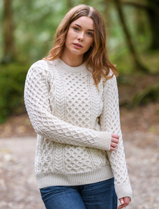 Heavyweight Merino Wool Aran Sweater - Natural White