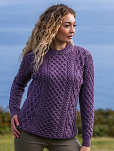 Heavyweight Merino Wool Aran Sweater - Warm Lavender