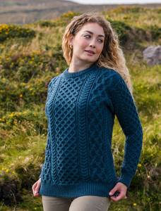 Heavyweight Merino Wool Aran Sweater - Atlantic
