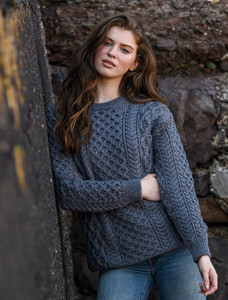 Heavyweight Merino Wool Aran Sweater - Steel Marl