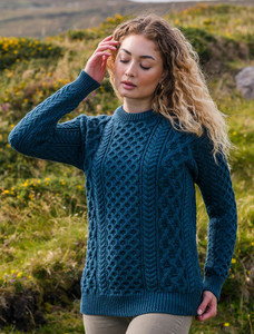 Heavyweight Merino Wool Aran Sweater - Atlantic