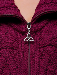 Double Collar Merino Aran Coat - Detail - Wine