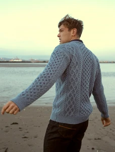 Wool Cashmere Aran Sweater - Ocean Blue