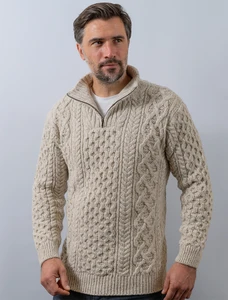 Wool Cashmere Aran Troyer Sweater - Chalkstone
