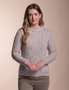 Cable Crew Neck Sweater with Pockets - Parsnip