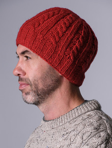 Aran Fleece Lined Beanie - Red
