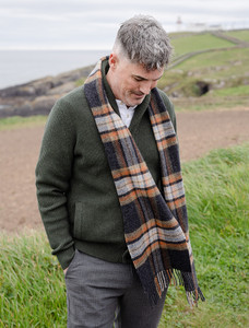 Narrow Lambswool Checked Scarf - Grey Rust