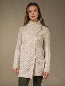 Cable Knit Coatigan with Celtic Knot Side Zip - Parsnip