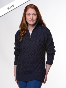 Womens Heavyweight Merino Wool Aran Troyer - Navy