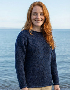 Roll Neck Sweater - Fisherman Sweater - Navy