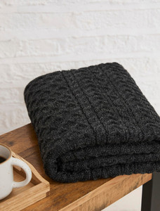 Wool Honeycomb Aran Throw - Charcoal