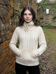 Super Soft Aran Cowl Neck Sweater - White