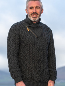 Aran Zip Shawl Neck Sweater