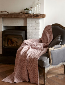 Wool Cashmere Aran Throw - Pink Mist