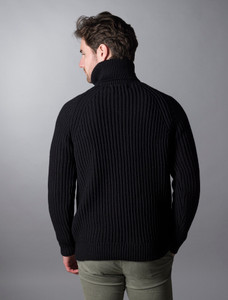 Fisherman's Merino Ribbed Turtleneck Sweater - Black