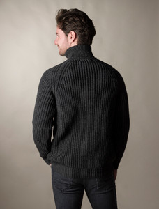 Fisherman's Merino Ribbed Turtleneck Sweater -  Charcoal