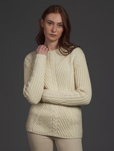 Merino Funnel Neck Ribbed Sweater - Natural White