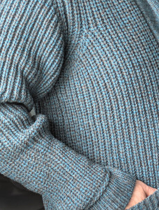 Merino Wool Ribbed Shawl Neck - Peacock 