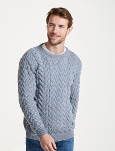 Super Soft Aran Crew Neck Sweater - Ocean Grey