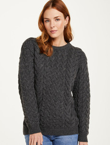 Women's Super Soft Aran Crew Neck Sweater - Slate Grey