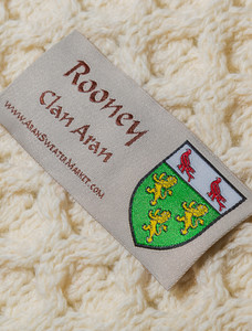 Rooney Clan Aran Throw - Label