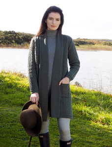 Drape Front Aran Shawl Cardigan - Tundra