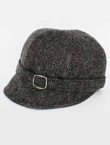 Ladies Tweed Flapper Cap - Charcoal with Red