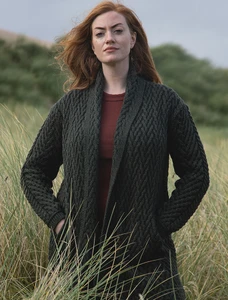 Ladies Herringbone Design Shawl Hood - Solid Green
