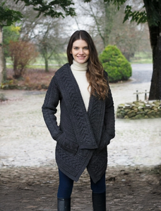 Cable Knit Waterfall Aran Cardigan - Charcoal
