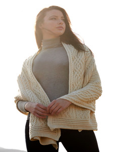 Celtic Fairy Tree Cable Knit Shawl - Natural White