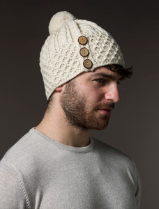 Merino Honeycomb Pom Pom Hat - White