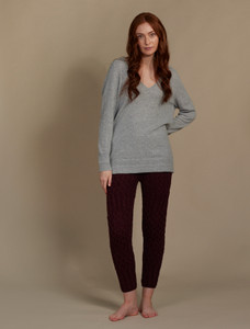 Wool Cashmere Aran Cable Leggings - Rich Burgundy