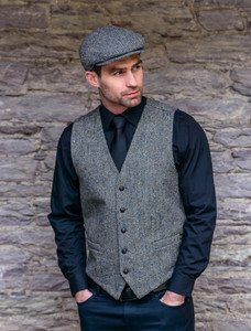 Irish Tweed Herringbone Waistcoat - Grey