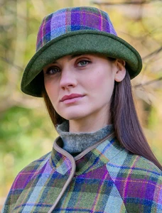 Ladies Tweed Clodagh Cap - Green Purple Plaid