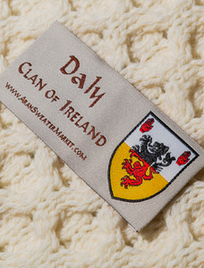 Daly Clan Aran Baby Blanket - label