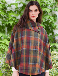 Mucros Poncho - Rust Orange Plaid | Mucros Weavers