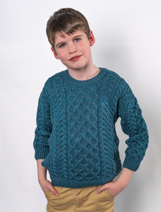 Kid's Super Soft Merino Wool Aran Sweater - Irish Sea