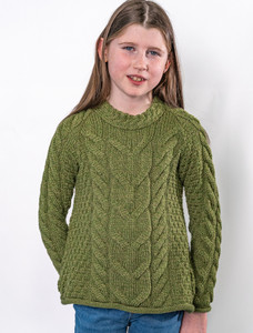 Kid's Super Soft Merino Cable Knit Aran Sweater - Meadow Green