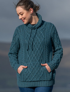 Ladies Super Soft Drawstring Sweater With Pouch Pocket - Irish Sea