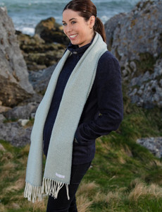 Cashmere Scarf - Sage & White Herringbone