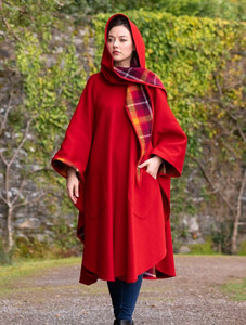 Donegal Tweed Pure Wool Country Walking Cape - Red 
