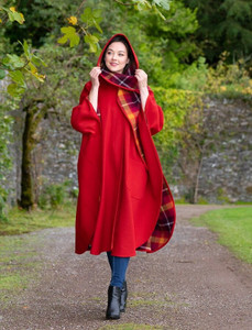 Donegal Tweed Pure Wool Country Walking Cape - Red 
