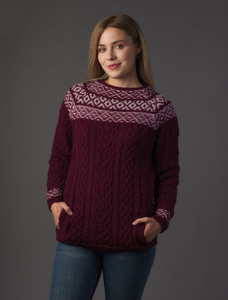 Women's Merino Fair Isle Sweater With Pockets - Damson Velvet Plum