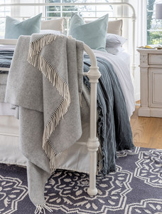 Luxury Cashmere Wool Throw - Grey & Cream Herringbone