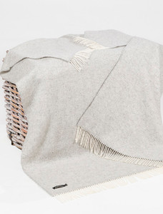 Luxury Cashmere Wool Throw - Grey & Cream Herringbone
