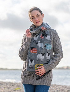 Super Soft Fringed Scarf - Sheep Motif