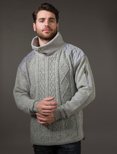 Men's Aran Diamond Draw-String Sweater | Irish Sweater